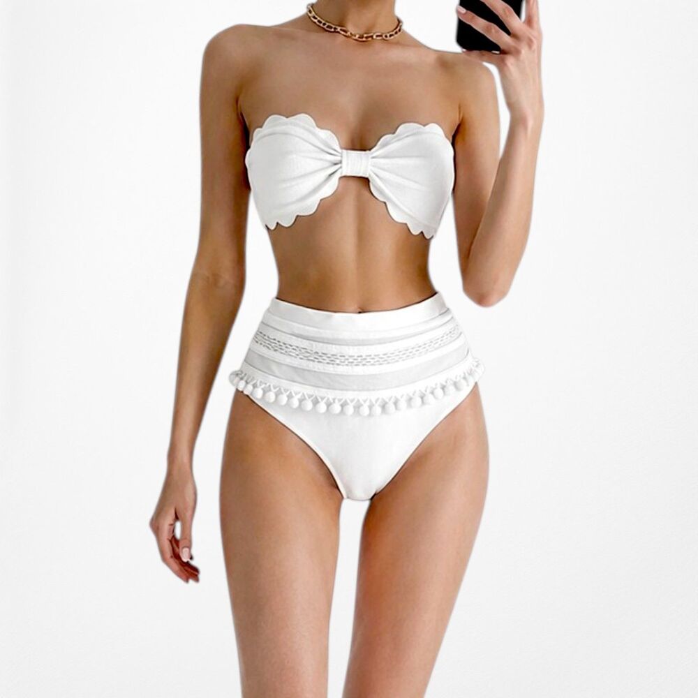 Tularosa Marysia Swim Off White Cream Bandeau High Waisted Swimsuit Size XS